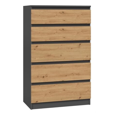 TOPESHOP CDF Kommode Malwa M5 Farbe: Anthrazit - Eiche Artisan Schrank für Dokumente, Kleinigkeiten Ideal für Wohnzimmer, Schlafzimmer, Kinderzimmer, Jugendzimmer und Büro 5 geräumige Schubladen