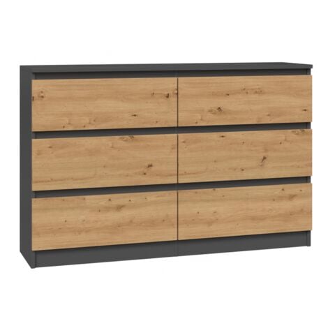 TOPESHOP CDF Kommode Malwa M6 120 Farbe: Anthrazit - Eiche Artisan Schrank für Dokumente, Kleinigkeiten Ideal für Wohnzimmer, Schlafzimmer, Kinderzimmer, Jugendzimmer und Büro 6 geräumige Schubladen