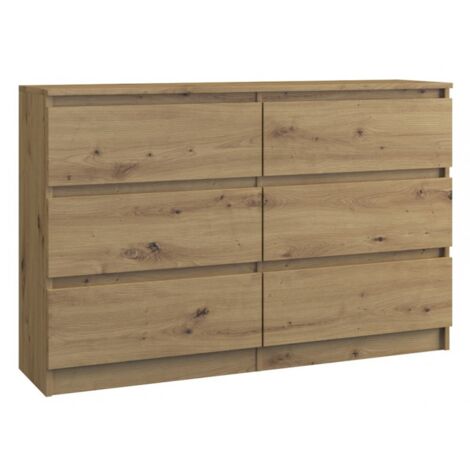 CDF Kommode Malwa M6 120 Farbe: Eiche Artisan  Schrank für Dokumente, Kleinigkeiten  Ideal für Wohnzimmer, Schlafzimmer, Kinderzimmer, Jugendzimmer und Büro  6 geräumige Schubladen