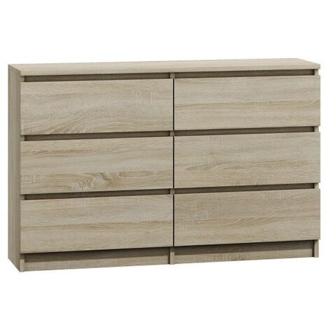 CDF Kommode Malwa M6 120 Farbe: Eiche Sonoma  Schrank für Dokumente, Kleinigkeiten  Ideal für Wohnzimmer, Schlafzimmer, Kinderzimmer, Jugendzimmer und Büro  6 geräumige Schubladen