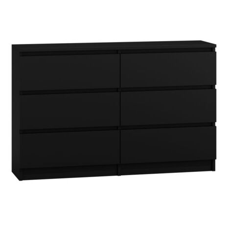 HUCOCO CDF Kommode Malwa M6 120 Farbe: Schwarz Schrank für Dokumente, Kleinigkeiten Ideal für Wohnzimmer, Schlafzimmer, Kinderzimmer, Jugendzimmer und Büro 6 geräumige Schubladen