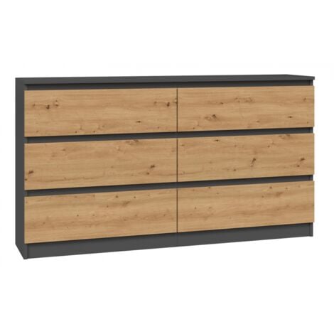 TOPESHOP CDF Kommode Malwa M6 140 Farbe: Anthrazit - Eiche Artisan Schrank für Dokumente, Kleinigkeiten Ideal für Wohnzimmer, Schlafzimmer, Kinderzimmer, Jugendzimmer und Büro 6 geräumige Schubladen