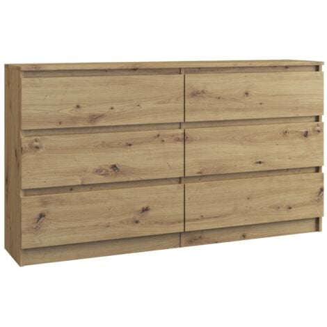 HUCOCO CDF Kommode Malwa M6 140 Farbe: Eiche Artisan Schrank für Dokumente, Kleinigkeiten Ideal für Wohnzimmer, Schlafzimmer, Kinderzimmer, Jugendzimmer und Büro 6 geräumige Schubladen