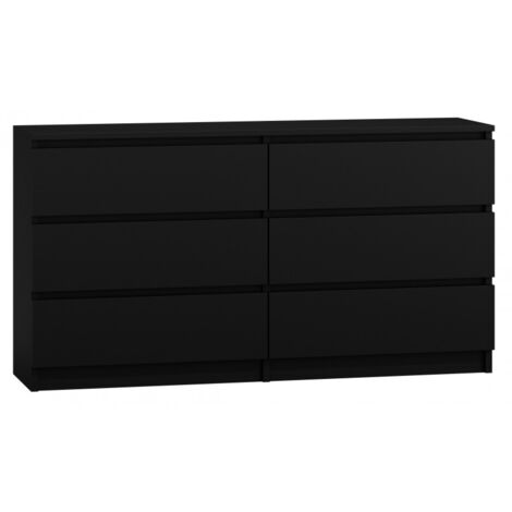 HUCOCO CDF Kommode Malwa M6 140 Farbe: Schwarz Schrank für Dokumente, Kleinigkeiten Ideal für Wohnzimmer, Schlafzimmer, Kinderzimmer, Jugendzimmer und Büro 6 geräumige Schubladen