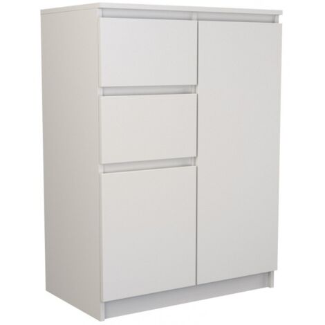 CDF Moderne Kommode 2D2S (2 Türen, 2 Schubladen)  Farbe: weiß  Aktenschrank, für kleine Gegenstände  Ideal für Wohnzimmer, Schlafzimmer, Kinderzimmer, Jugendzimmer und Büro  Einlegeböden