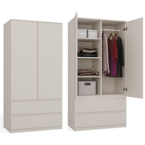 TOPESHOP CDF Moderner Schrank Malwa SS-90 Farbe: Beige Ideal für EIN Schlafzimmer, Flur, Kinderzimmer oder Büro Kleiderständer, Garderobenständer 4 praktische Einlegebögen 2 Schubladen