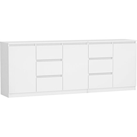 TOPESHOP CDF modernes Kommodenset Costa (3 Türen, 6 Schubladen) Farbe: Weiß Schrank für Dokumente, Kleinteile Ideal für Wohnzimmer, Schlafzimmer, Kinder-, Jugendzimmer und Büro Einlegeböden…