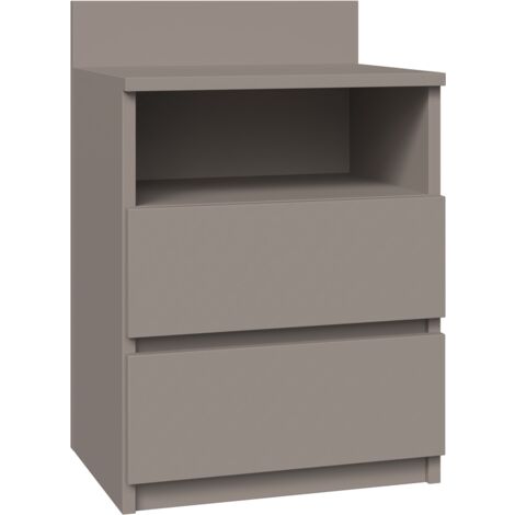 TOPESHOP CDF Nachttisch M1 Malwa, Nachtschrank Farbe: Gruau Ideal für Schlafzimmer, Kinderzimmer, Teenager Einfache Montage Zwei geräumige Schubladen Grifflose Schubladen