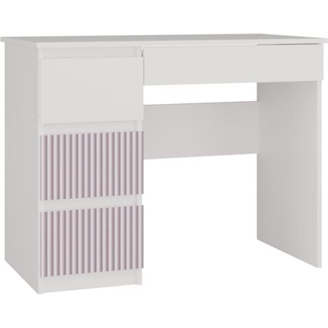 TOPESHOP CDF Schreibtisch Mijas Links Farbe: Weiß/Rosa 4 Schubladen Ideal für Büro, Arbeitszimmer, Kinder- und Jugendzimmer Funktionaler Schreibtisch für Computer, Laptop Einfache Montage