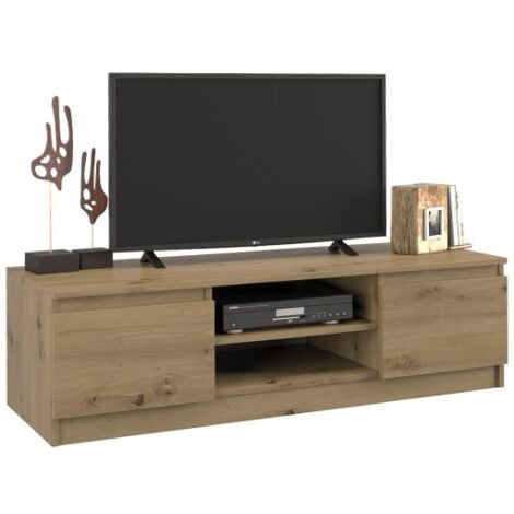 HUCOCO CDF TV-Schrank 120 Farbe: Eiche Artisan Moderner Fernsehtisch Ablagen für Audio-/Videogeräte Stauraum für Kleinigkeiten Ideal für Wohnzimmer, Schlafzimmer Einfache Montage