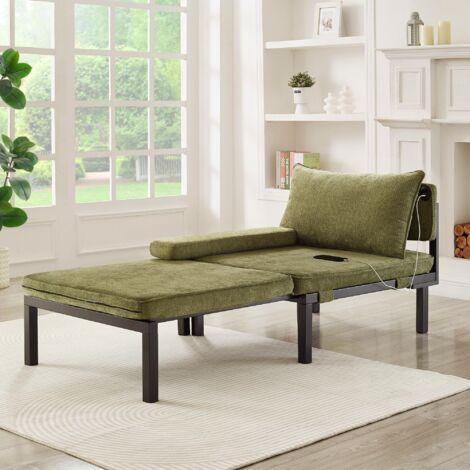 Ce canapé-lit pliant 2 en 1 offre une fonction couchage, des ports USB/Type-C et un fauteuil escamotable avec coussin. Gain de place assuré  Idéal pour les salons, chambres, bureaux, balcons,