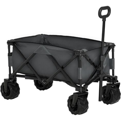 Ce chariot de jardin pliable est doté d'une poignée pivotante à 360° avec un manche télescopique et réglable en hauteur. et convient à une utilisation en extérieur et au jardin.