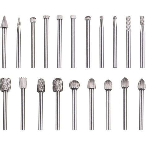 Ce coffret de 20 limes rotatives en acier rapide au tungstène possède une tige de 3 mm de diamètre et est compatible avec les outils rotatifs Dremel. Il convient au travail du bois, à la sculpture, à