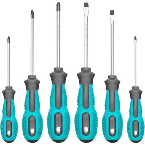 Ce jeu de tournevis magnétiques comprend 3 tournevis cruciformes, 3 tournevis plats et un tournevis à douille professionnel avec une poignée antidérapante et rembourrée.