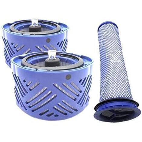 Ce lot de 3 filtres de rechange pour aspirateur comprend 2 filtres arrière et 1 préfiltre, compatibles avec les filtres HEPA Dyson V6 et adaptés aux aspirateurs sans fil de la série Absolute Total Cle