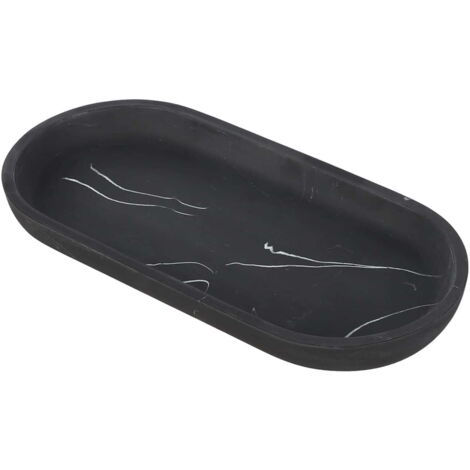 Ce mini plateau de rangement ovale noir, mesurant 22,4 cm (8,8 pouces) de diamètre, est parfait pour être placé dans la salle de bain, à côté du réservoir des toilettes ou du lavabo