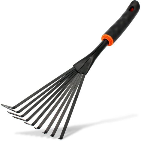 Ce petit balai-râteau est fabriqué avec des matériaux de haute qualité, possède 9 dents, mesure 14,5 cm de large et est doté d'une poignée ergonomique et antidérapante.