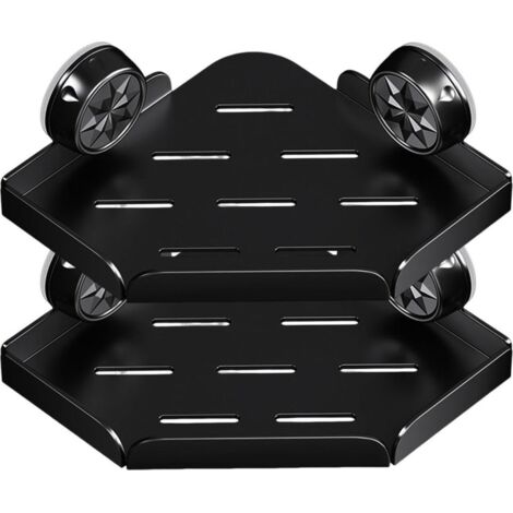 Ce porte-accessoires de douche d'angle à ventouses est robuste et durable, possède un trou d'évacuation et est idéal pour organiser votre douche. (Noir)