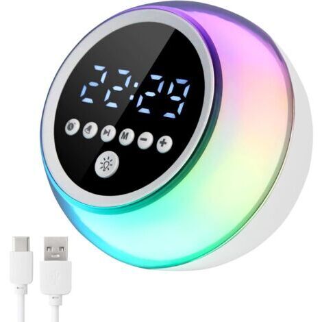 Ce réveil Bluetooth, un réveil de chevet, est doté d'un haut-parleur Bluetooth, d'une radio FM et d'une lumière à couleurs changeantes, ce qui le rend idéal pour les maisons, les bureaux ou les réside