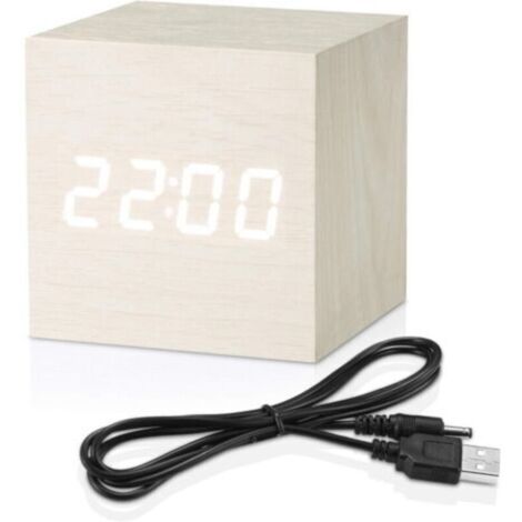 Ce réveil numérique blanc est un mini cube en bois au design moderne, doté d'une lumière LED affichant l'heure, la date et la température. Il est idéal pour les enfants, les chambres, les maisons, les