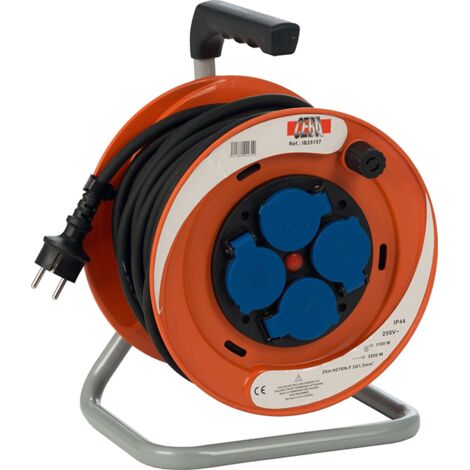 Ceba – Enrouleur électrique 40 m 3G2,5 – 230 V mono – 4 prises caoutchouc 16A – Indice IP44 pour chantiers humides