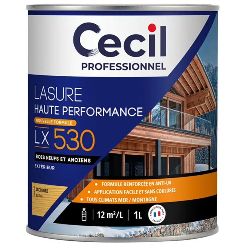 Lasure Cecil Professionnel Haute Performance LX530+ résine glycéro 1L - Teinte: teck