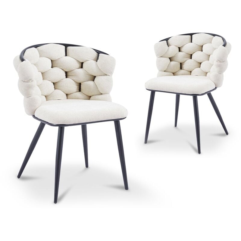 Deco In Paris - cecile - Lot de 2 chaises en tissu beige pieds en métal noir cecile