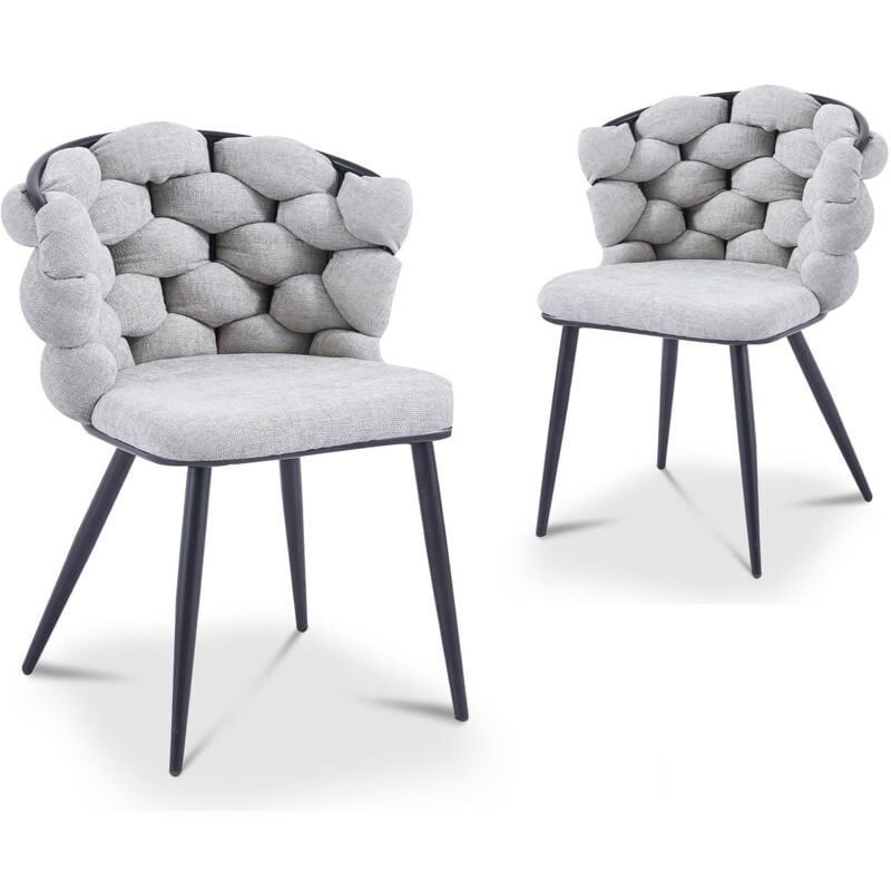 Deco In Paris - cecile - Lot de 2 chaises en tissu gris pieds en métal noir cecile