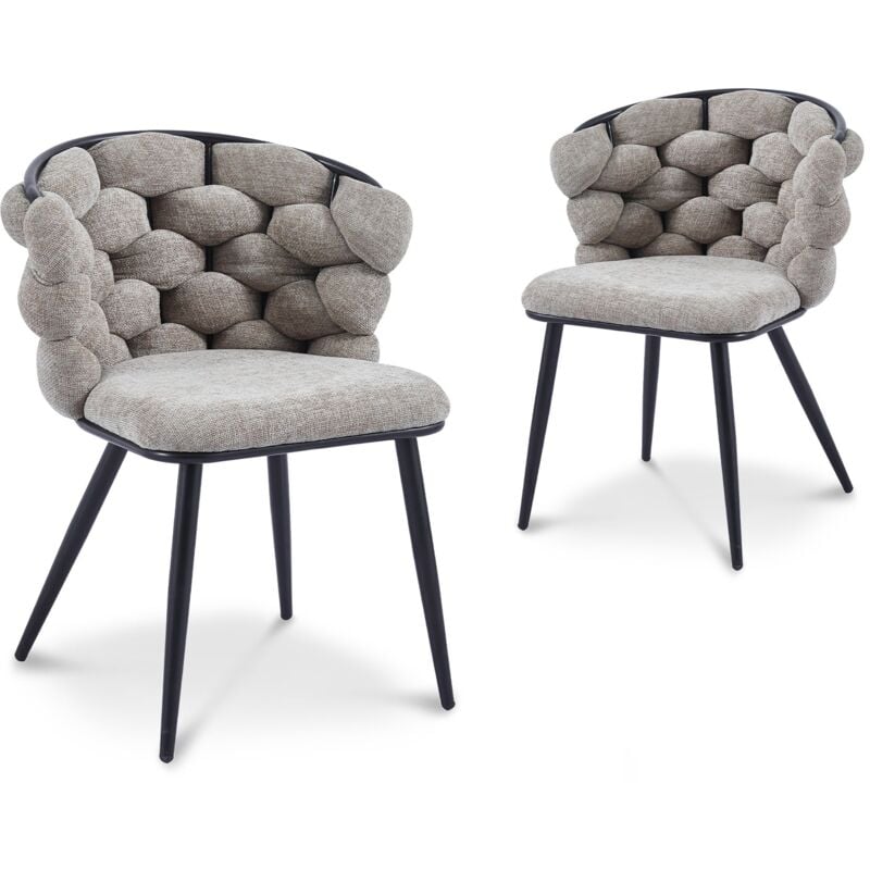 Deco In Paris - cecile - Lot de 2 chaises en tissu taupe pieds en métal noir cecile