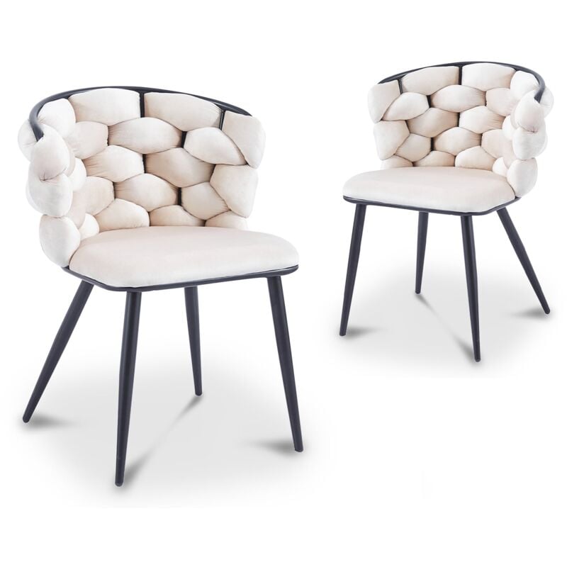 Deco In Paris - cecile - Lot de 2 chaises en velours beige pieds en métal noir cecile