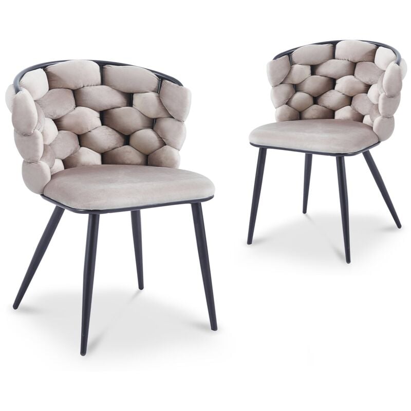 Deco In Paris - cecile - Lot de 2 chaises en velours taupe pieds en métal noir cecile