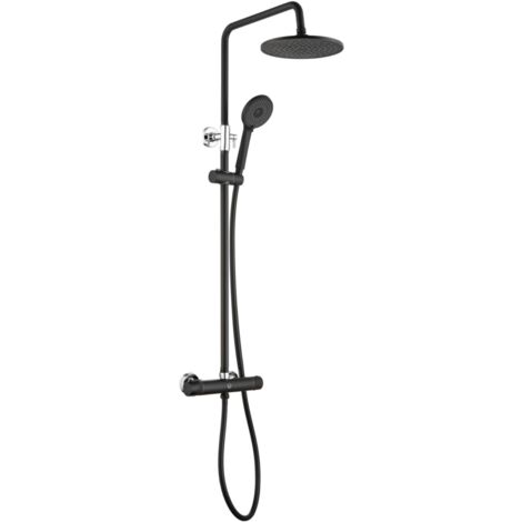 CECIPA Colonne de Douche Thermostatique Noir Ensemble de Douche avec Douche de Tête Supérieur Réglable pour Salle de Bain