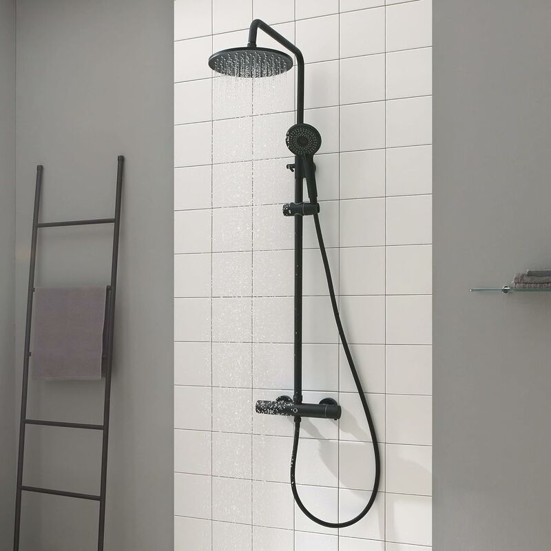 

CECIPA Columna de Ducha Termostática Negra Grifos de Ducha Termostática Ducha de lluvia 24 * 24 cm y Ducha de Mano con 3 Chorros en Acero Inoxidable