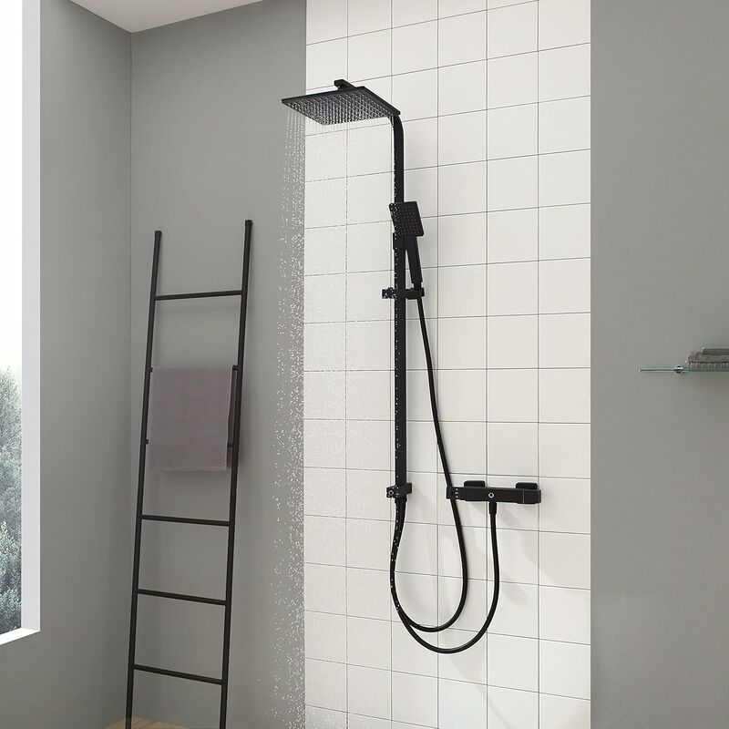 

CECIPA Columna Ducha sin Grifo, Set de Ducha sin Grifo con Tubo Flexible Universal para Conectar Grifo, Barra Regulable 70-120CM Negro