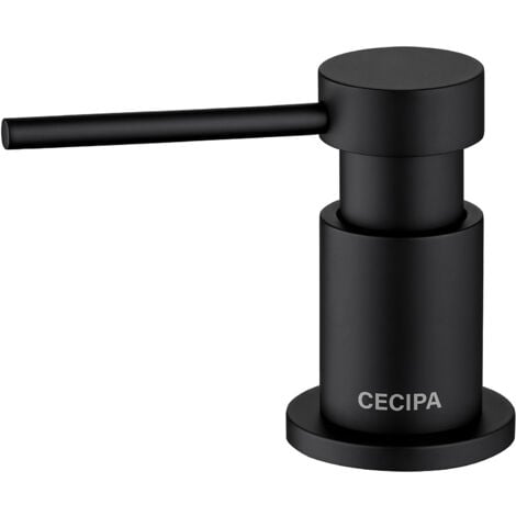 Cecipa Distributeur de Savon de Cuisine avec Récipient de 300ML + Tuyau d'extension en Silicone de 1,25M - Distributeur de Savon pour Evier de Cuisine Encastré - Noir
