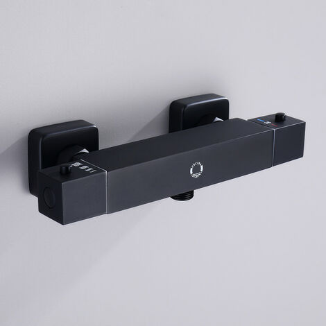 CECIPA Duscharmatur Thermostat-Brausebatterie，Duschthermostat Mischbatterie für Dusche Bad Chrom, Duschmischbatterie Thermostat mit 38 °C Sicherheitstaste, Messing Brausethermostat 1202BE - Schwarz