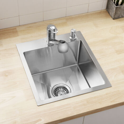 CECIPA Einzelbecken Spüle 40 X 45 cm Küchenspüle 304 Edelstahl ab 40cm Unterschrank, mit Siphon, Überlauf und kostenlosem Seifenspender