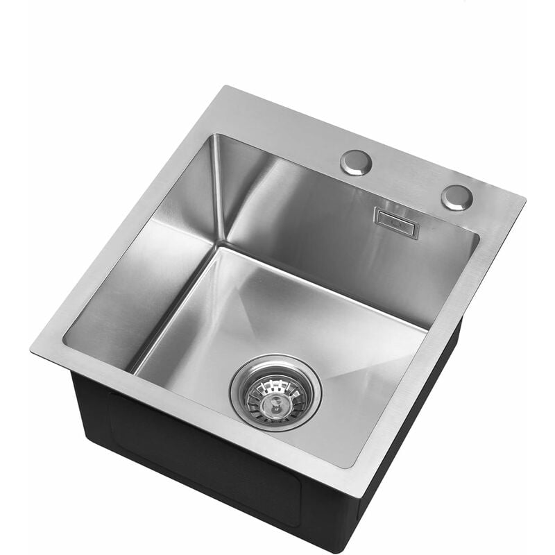 CECIPA Évier 1 Bac 40 x 45 CM, Évier Cuisine avec Distributeur de Savon + Siphon, Éviers Carrés en Acier Inoxydable Brossé 304, à Poser ou à