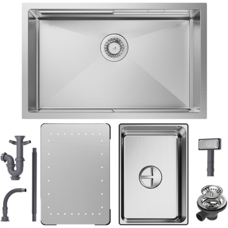 CECIPA Évier 1 Bac 70x44x21CM Évier Cuisine Évier à Encastrer en Acier Inoxydable Brossé Évier Cuisine avec Egouttoir et Vasque