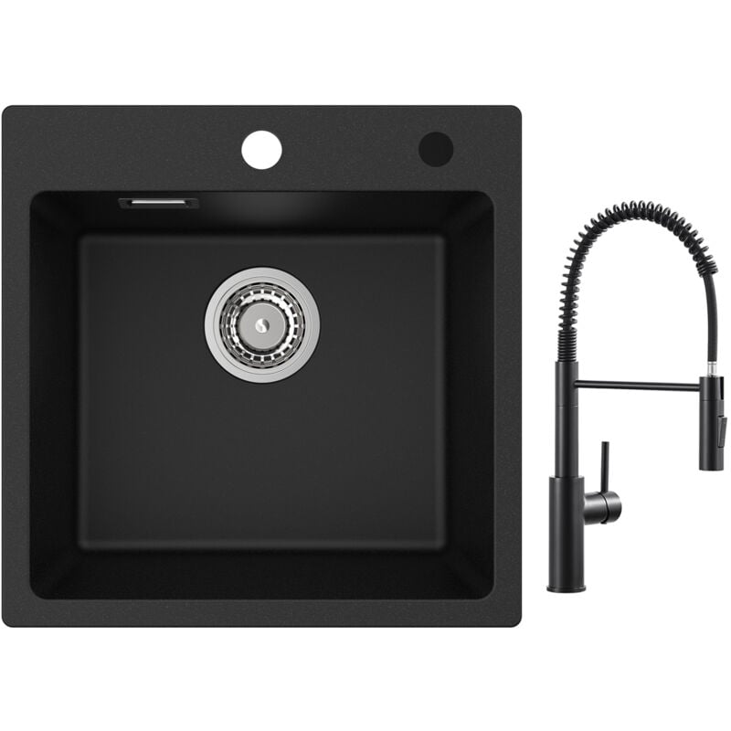 Cecipa - Evier 1 Bac en Quartz et Résine 45x45cm Evier de Cuisine Evier à Encastrer 1 cuve + Mitigeur de Cuisine à Ressort avec Douchette