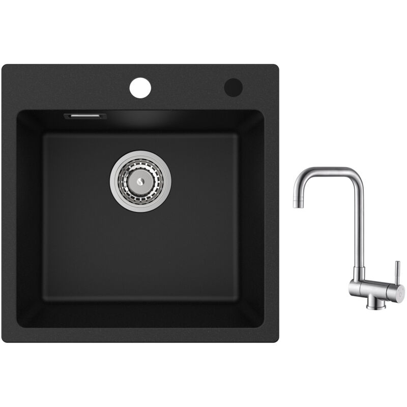 Cecipa - Evier 1 Bac en Quartz et Résine 45x45cm Evier de Cuisine Evier à Encastrer 1 cuve + Robinet Cuisine Rabattable Mitigeur de Evier Repliable