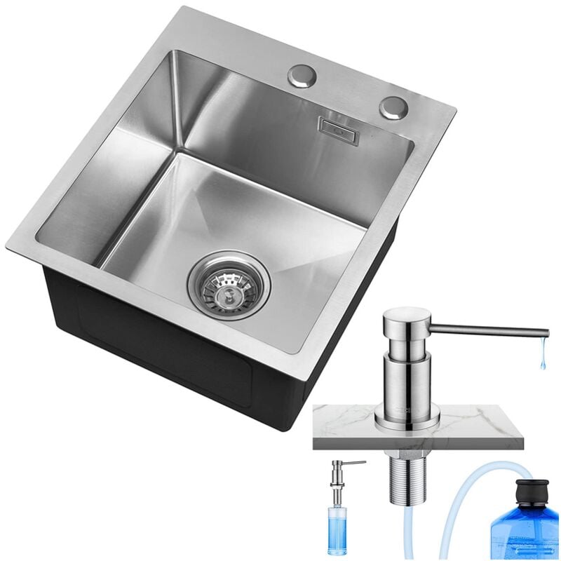 Cecipa - Evier Cuisine 1 Bac Évier Inox 1 Cuve avec Siphon et Trop-Plein Évier de Cuisine Inox 40×45×22CM+Distributeur de Savon Cuisine Encastrable