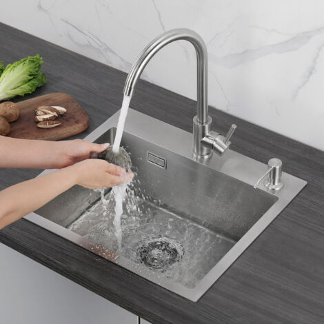 Cecipa Évier de Cuisine 1 Bac, Évier de Cuisine 50 x 45 x 18,5 cm, Évier de Cuisine Carré Inoxydable Brossé, Sans Distributeur de Savon