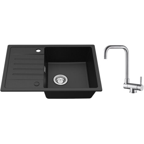 Cecipa Evier de cuisine avec égouttoir Noir 65 x 45 cm Evier à encastrer Deux directions d'installation + Robinet Cuisine Rabattable Mitigeur de Evier Repliable Brossé