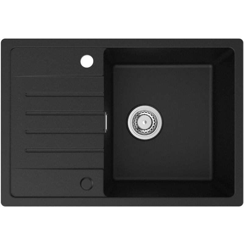 Cecipa - Evier de cuisine avec égouttoir - Noir 65 x 45 cm Evier à encastrer Quartz et résine - Evier 1 Bac avec étagère Noir
