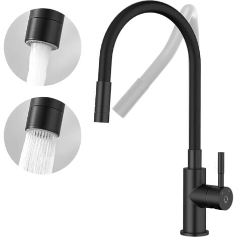 CECIPA Flexibler Wasserhahn Küche Schwarz, Spültischarmatur mit 2 Strahlarten, Küchenarmatur Schwarz Matt, Armatur Küche 360° Schwenkbar, Mischbatterie Küche Schwarz, Spülarmatur Edelstahl Kitchen Tap