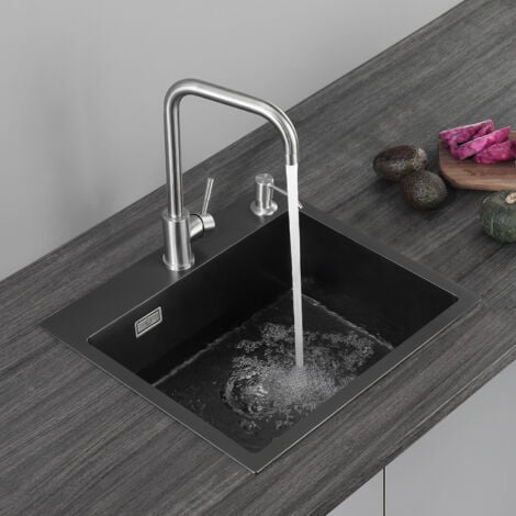 Cecipa Fregadero de una cubeta Fregadero sobre Encimera ou Empotrado Fregadero Cocina 50 x 45 x 18,5 cm Fregadero de Cocina Cuadrado Acero Inoxidable sin Dispensador de Jabón (Negro gris)