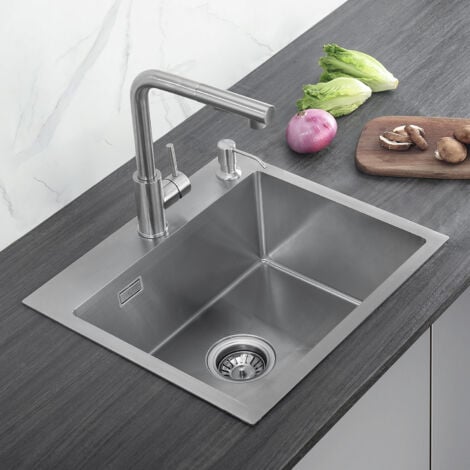 Cecipa Fregaderos de una cubeta 50 x 45 x 18,5 cm Fregadero de Cocina Cuadrado Acero Inoxidable, Sin Dispensador de Jabón