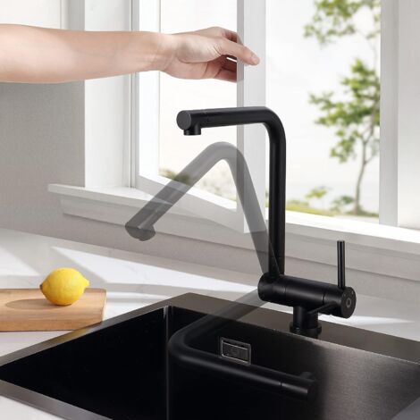 CECIPA grifo de cocina grifo plegable, grifo de cocina debajo de la ventana, grifo de fregadero negro de 360°
