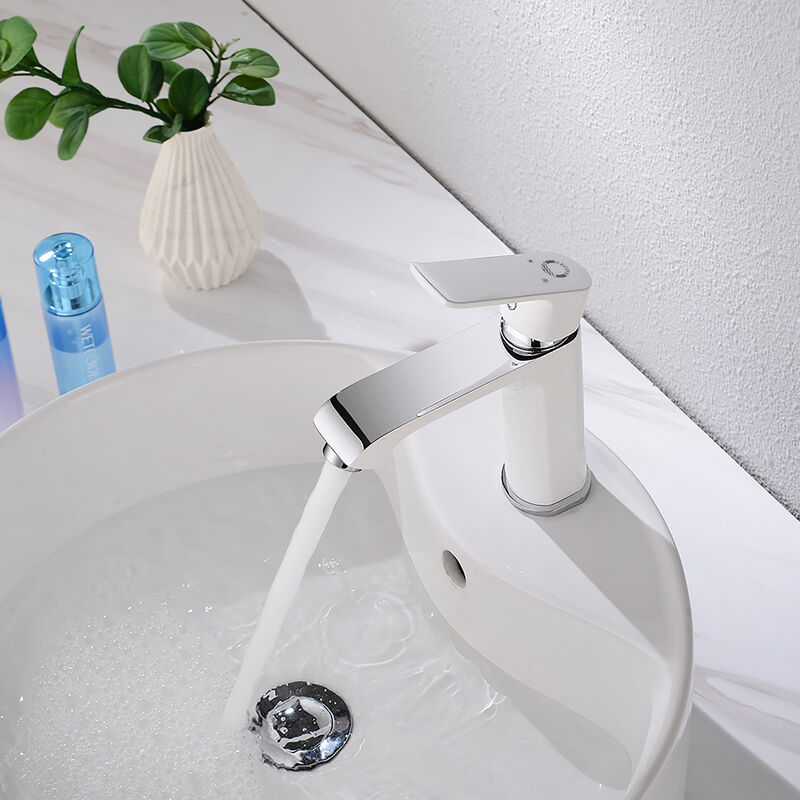 

Grifo de lavabo de agua fría y caliente, Grifo de baño blanco y cromado, Mezclador de lavabo con 2 tipos de ajuste, Latón - Cecipa